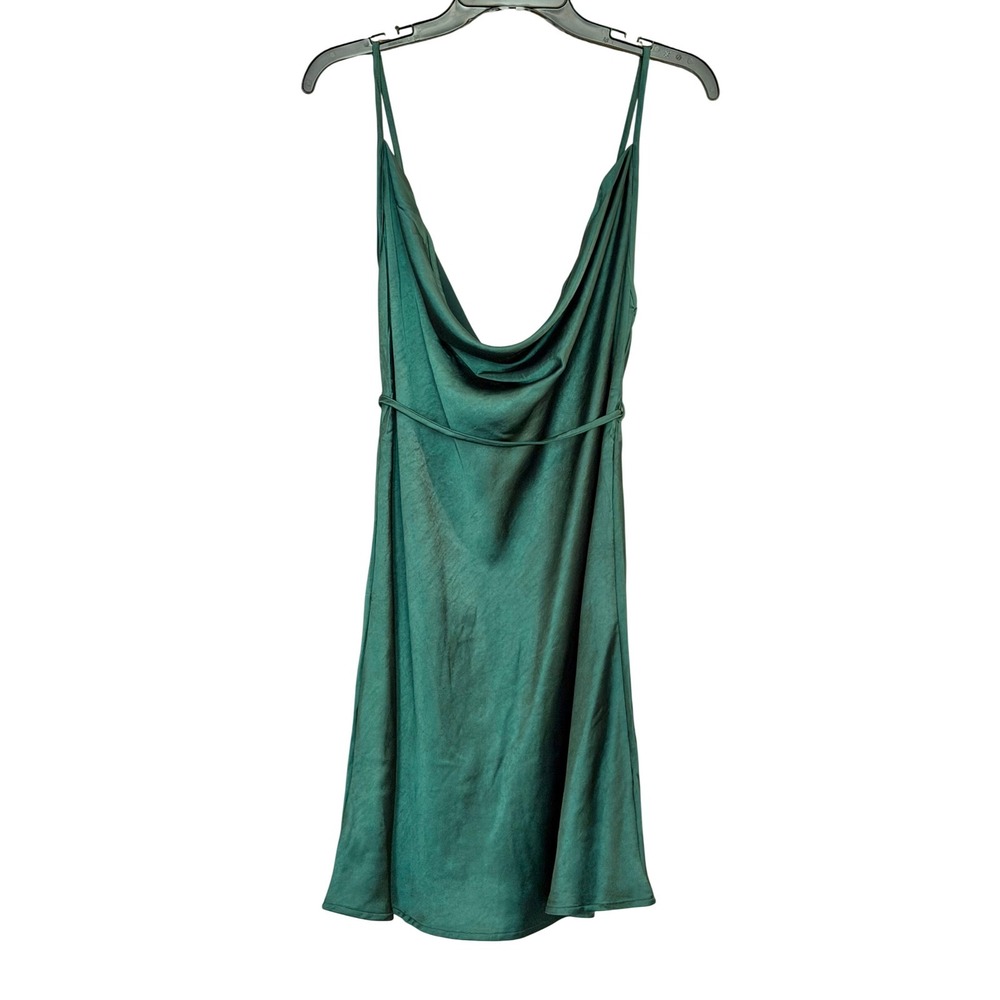 NWT Motel Paiva Satin Forest Green Cowl Neck Mini Dress XL Special Occasion Hoco